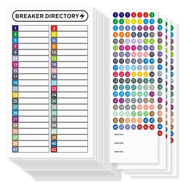 16 Sheets Breaker Panel Labels Electrical Box Sticker Numbers Breaker Panel Labels Electrical Sticker Number Catalog Load Center Adhesive Waterproof Reusable（Mix Colors）