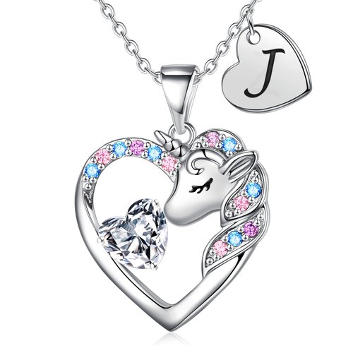 IEFIRCH Unicorns Gifts for Girls Kids, Unicorn Necklace for Girls Unicorns Gifts for Girls Kids Silver J Necklace for Girls Gifts Kids Jewelry for Girls Jewelry for Teen Girl Gifts Trendy Stuff
