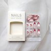 Medium-Long Almond Press on Nails Red French Tip Fake Nails Cherry White Bow Designs Artificial False Nails Glossy Nude Small Rhinestone Full Cover Acrylic Nails for Women Girls