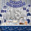 18th Birthday Decorations for Boys and Girls Blue Silver, Happy 18th Birthday Decorations Banner Birthday Balloons Number 18 Tablecloth Fringe Curtains Hanging Swirls, 18 Years Old Bday Party Supplies