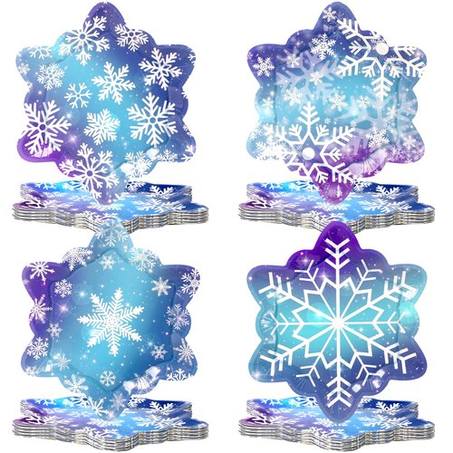 48 Pcs Winter Snowflake Paper Plates Christmas Snowflakes Disposable Plates Snow Party Plates Blue Snowflake Dessert Plates for Xmas Winter Holiday Wonderland Girl Princess Birthday Party Supplies