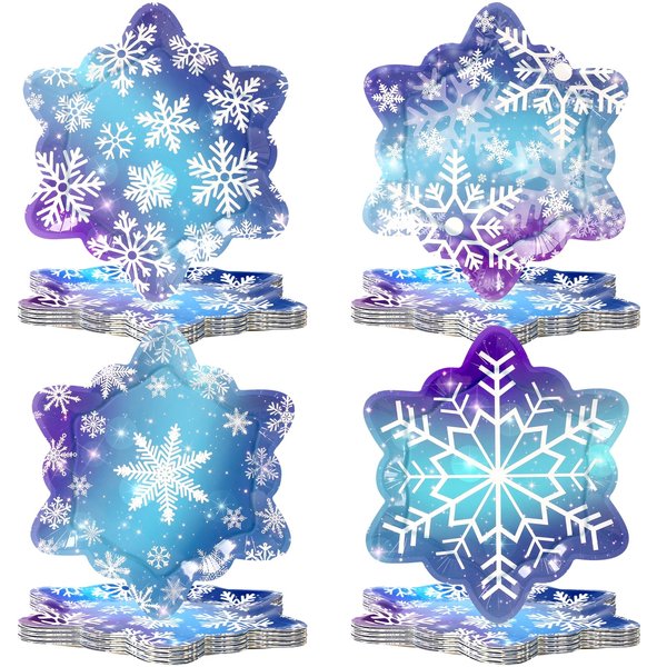 48 Pcs Winter Snowflake Paper Plates Christmas Snowflakes Disposable Plates Snow Party Plates Blue Snowflake Dessert Plates for Xmas Winter Holiday Wonderland Girl Princess Birthday Party Supplies