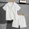 Verdusa Boy's 2 Piece Outfit Button Down Shirt and Elastic Waist Short Sets White 160