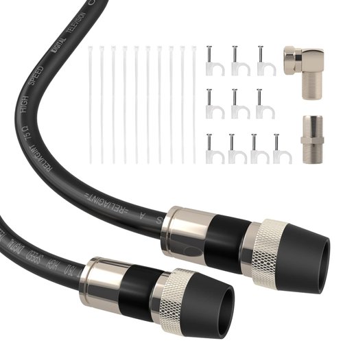 RELIAGINT Coaxial Cable 30FT, RG6 Coax Cable Cord for TV with Weatherproof Rubber Boot - Ideal Outdoor TV Cable Wire and Antenna Wire Extension Cable, Tri-Shield UV - Fire Resistant Wall Rated