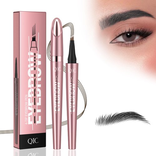 2 Pcs 2024 New Magic Eyebrow Pencil, 3D Waterproof Microblading Eyebrow Pencil Contouring Pen, 4-Tipped Precise Brow Pen, Long-Lasting Natural Fine Stroke Eyebrow Pencil (Black)