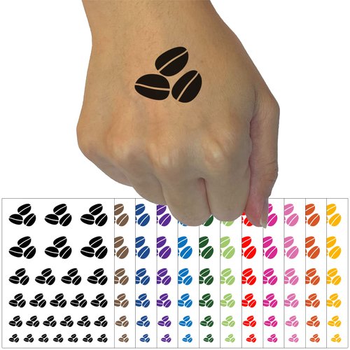 Coffee Beans Trio Temporary Tattoo Water Resistant Fake Body Art Set Collection - Brown (One Sheet)
