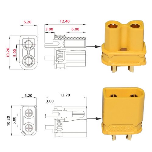 XT30 Connectors XT30 Female and Male Connector Plugs with 2 Pieces Shrink Tubing for RC Car/Boat/LiPo Battery