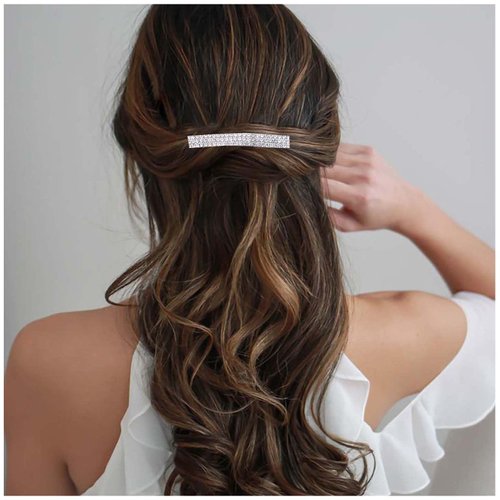 Yheakne Boho Crystal Hair Clip Pin Silver Cz Bar Hair Pin Barrette Vintage Hair Barrette Pins Decorative Bobby Pin Rhinestone Bar Hairclip Shine Bride Hair Accessories for Women and Girls (Silver B)