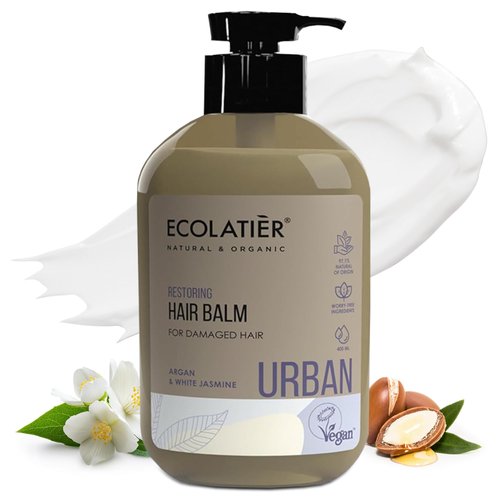 ECOLATIÈR Natural Balm Restoring for Damaged Hair - Argan Oil Hair Conditioner, Deep Conditioner for Dry Damaged Hair, Vegan, Sulfate-Free, Hydrating Hair Balm, 97.5% Natural