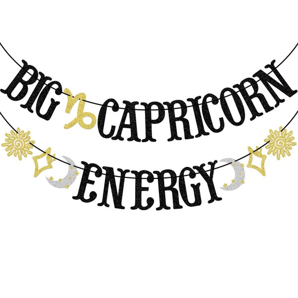 Big Capricorn Energy Banner, Capricorn Birthday Decorations, Capricorn Season Decor, Zodiac Sign November December Birthday Banner, Constellation Birthday Decor, Astrology Party Supplies, Black Glitter