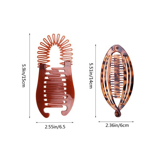 Nifocc Interlocking Banana Combs Stretch Flexible Hair Combs Clips Fishtail Ponytail Holder Clips for Women and Girls 4 Pcs Brown and Black