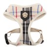 puppia Junior Over-The-Head Dog Harness Checkered Pattern No Choke No Pull Adjustable Chest Belt Walking Training for Small and Medium Dog, Medium, Beige