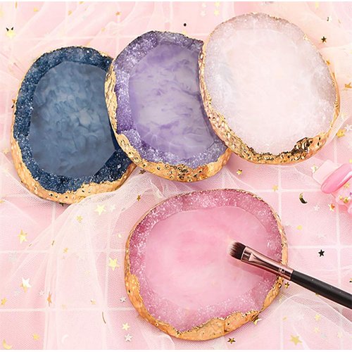 1pc Blue Golden Edge Resin Nail Art Palettes Nail Mixing Palette Polish Color Mixing Plate Nail Holder Display Cosmetic Mixing Tools Makeup Palette Tray Accessories (blue)