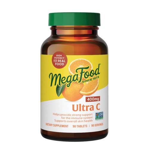 MegaFood Ultra C 400 mg - Vegan Immune Support Supplement with Vitamin C, Made with Real Food Including Broccoli, Carrot, Cranberry & Brown Rice, Gluten-Free, Kosher - 90 Tablets, 90 Servings