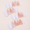 Press on Nails Medium Almond Fake Nails White False Nails with Design Glitter Swirl Glossy Glue on Nails Full Cover Acrylic Nails Shiny Stick on Nails Artificial Nails for Women Manicure 24pcs