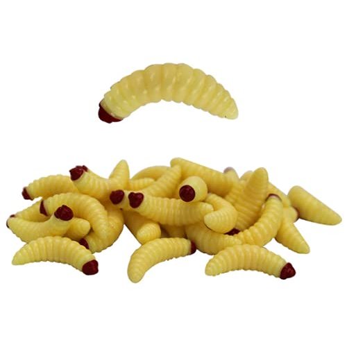 OriGlam 50pcs Soft Plastic Worms Lures, Bass Fishing Lure Baits, Bass Fishing Worms, Worm Fishing Lure for Saltwater Freshwater (Beige)