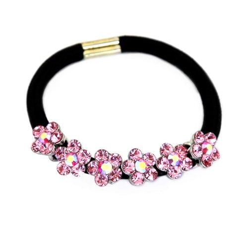 STARGAZER Elastic Hair Ties Band - Velvet Ponytail Holder Flower Dainty Crystal Rhinestone Hairties Scrunchies Ropes Fashion Accessories for Women Girls AC3057 Pink