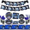 Video Game Party Supplies - Gamer Birthday Decoration Kit for Boys, Including HAPPY BIRTHDAY Banner, Plates, Cups, Napkins, Tableware, Tablecloths, for Kid Birthday Decoration - Serves 20