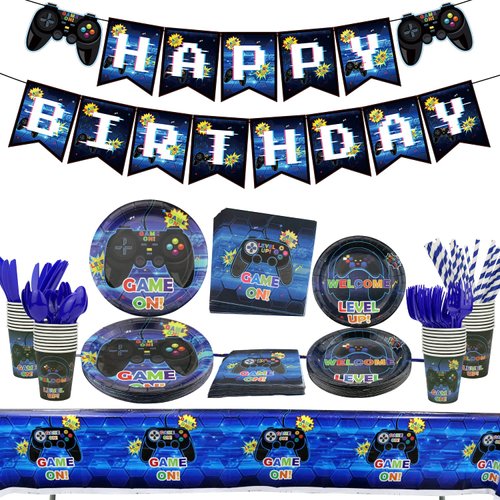 Video Game Party Supplies - Gamer Birthday Decoration Kit for Boys, Including HAPPY BIRTHDAY Bann...