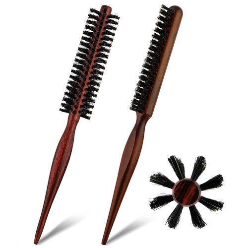 Small Boar Bristle Round Brush Set for Hair Styling, Blowing, Curling, Detangling, and Straightening