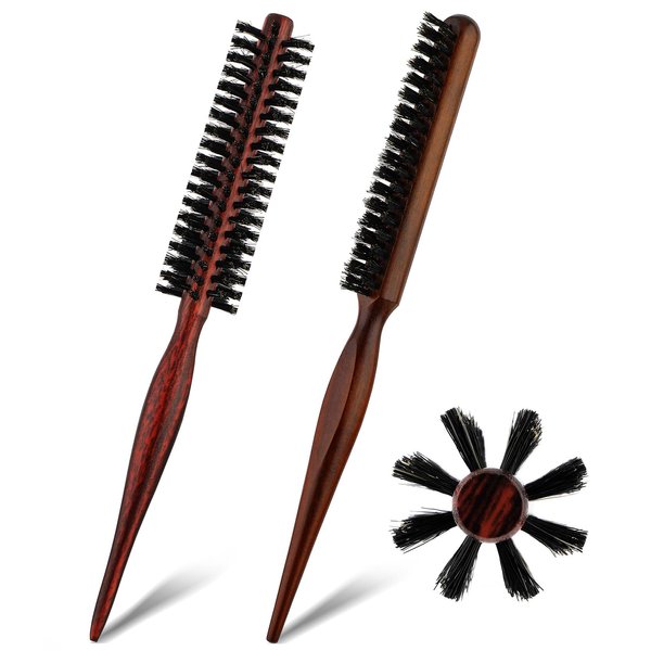 Small Boar Bristle Round Brush Set for Hair Styling, Blowing, Curling, Detangling, and Straightening