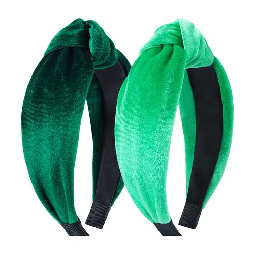 YanJie St.Patrick Knotted Headband - Velvet Irish Green Wide Knot Hair Band for Women, Saint Patrick's Day Accessories