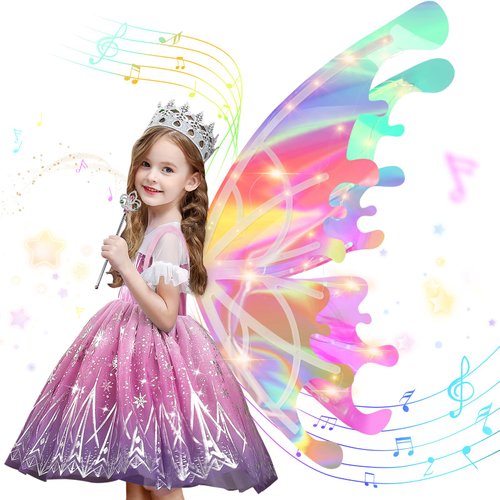 Diakud Light Up Butterfly Fairy Wings Toys for Girls 4-6, Gifts for 5 6 7 Year Old Girls Kids Age 5-7 Christmas Halloween Princess Dress Up Costume for Girls 6-8 Birthday Gift Ideas for Girl