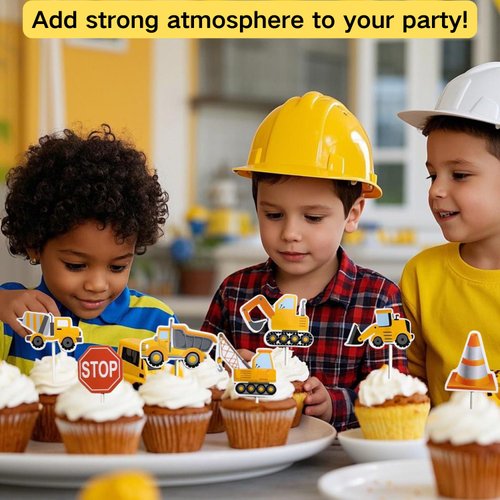 ALISSAR 35-Pack Construction Cupcake Toppers Picks, Dump Truck Excavator Tractor Party Cake Toppers for Kids Birthday Baby Shower Party Decorations Supplies.