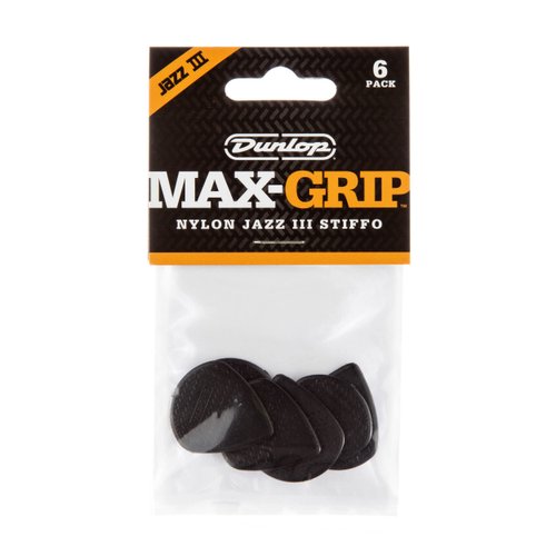 JIM DUNLOP 471P3C Max Grip Jazz III Carbon Fiber Guitar Picks, 6-Pack