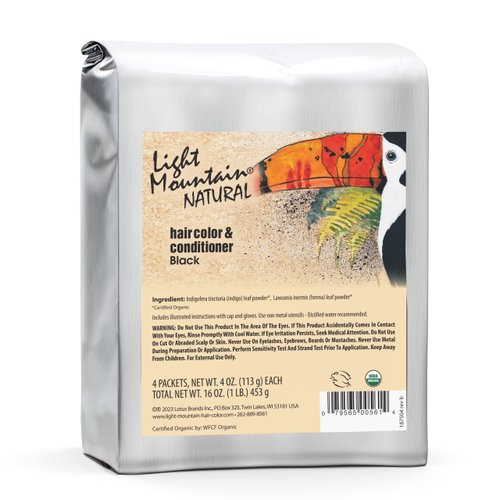 Light Mountain Henna Hair Color & Conditioner - Black Hair Dye for Men/Women, Organic Henna Leaf Powder and Botanicals, Chemical-Free, Semi-Permanent Hair Color, 16 Oz