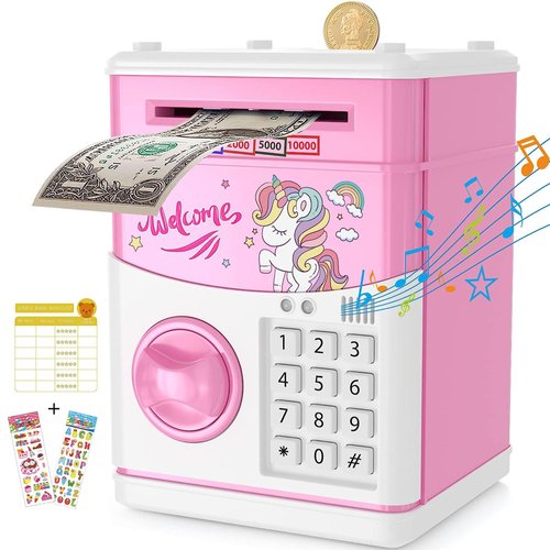 JUNEU Unicorn Piggy Bank for Kids,Gifts for 5 6 7 8 9 10 Year Old Girls,Girl Birthday Gift,Toys for Girls,Kids Piggy Bank for Girls,Kids Safe Piggy Bank