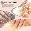2750Pcs Champagne Gold Glass Nail Rhinestones 240Pcs Multi Shapes Flatback Gems Crystal+2510Pcs 1.5-4mm Round Beads, Manicure Diomand Jewelry Gemstones for Nail Design Makeup Acrylic Nails Decoration