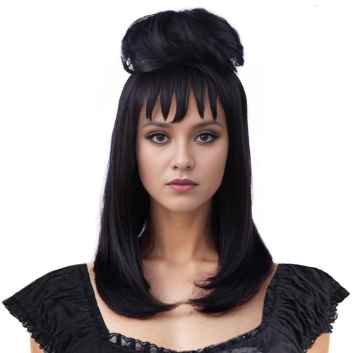RightOn Black Wig and Bun Pre-Styled Wig with Bangs Halloween Costume Wig for Women or Girls