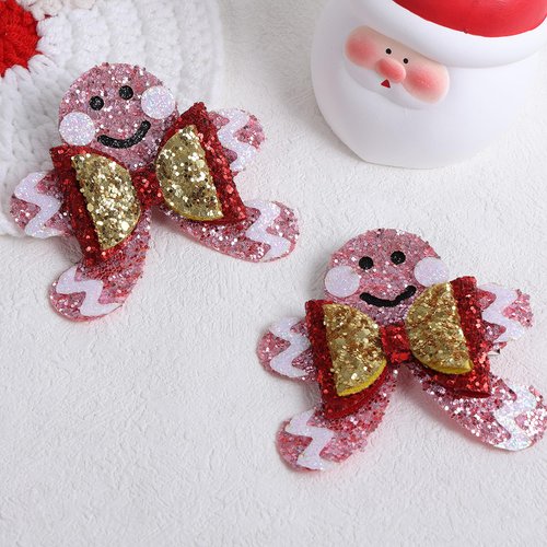 3" Glitter Pink Christmas Gingerbread Man Hair Bows Alligator Hair Clip Barrettes Great Gingerbread Man Gifts Funny Cute Xmas Tree Decor Accessory for Teens Toddler Girls Child