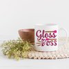 Gloss Boss, Lip Gloss Quote - Beauty Themed Merch for Makeup Artist or Cosmetologist, Gift for Makeup Lovers & Beauticians, White Mug 11oz