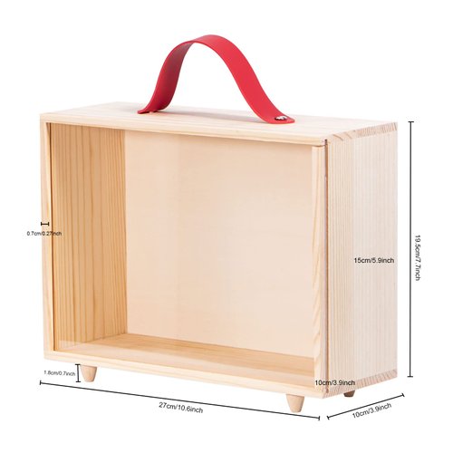 Useekoo Wooden Display Case for Collectibles, Wood Gift Box Storage Container with Handle and Slide Acrylic Lid, Shadow Box Unfinished Rustic Desktop Box for Dolls, Collections 10.4'' x 3.6'' x 8''