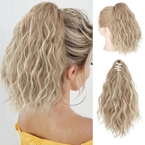 SARLA Short Ponytail Extension Claw Clip in 13 Inch Fluffy Synthetic Curly Wavy Pony Tail Hairpie...