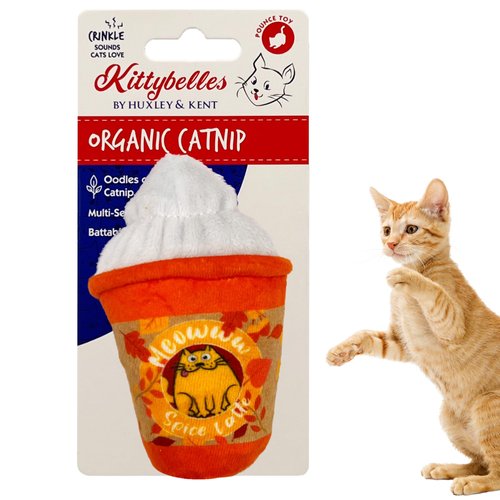 Huxley & Ket Plush Cat Toy | Meowww Spice Latte | Fall Season Strong Catnip Filled Cat Toy | Plush Interactive Kitten and Cat Toy with Catnip and Crinkle | Kittybelles