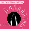 Quaferen Clear Stiletto Nail Tips, 500PCS Half Cover Soft Gel Nail Tips Medium Stiletto False Nails Almond Shape Curved Nail Tips for Acrylic Nails Salon Home DIY with Box 10Sizes