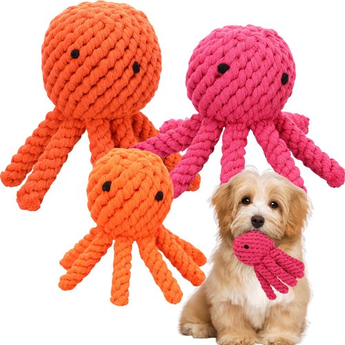 Silipull 3 Pcs Dog Rope Toys No Squeaker Dog Toy Valentine's Day Dog Gift for Puppy Octopus Dog Toy Dog Ropes for Teeth Cleaning Interacting Play Games, 3 Sizes