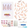 Artquee 24pcs French Nude White Ballerina Flash Diamond Crystal Long Glossy Coffin Flash Fake Nails Press on Nail False Tips Manicure for Women and Girls