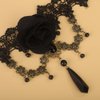 Xerling Black Flower Lace Choker for Women Crystal Beads Pendant Tassel Necklace Halloween Costume Wrap Choker