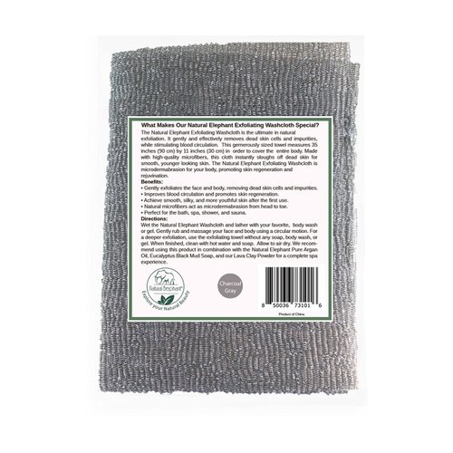 Natural Elephant Exfoliating Washcloth Charcoal Grey Japanese Shower Scrubber for Body (5 Pack (5 Washcloths))