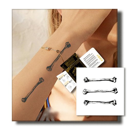 UBICAT emporary Tattoos Adult, 2 Sheets Fake Tattoos, Realistic And Long-Lasting Non-Reflective, Waterproof For 1-2 Weeks, Bones Tattoo 3x3in