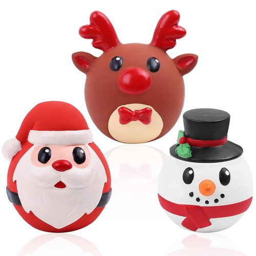 Malier 3 Pack Christmas Dog Toys, Funny Latex Dog Chew Toy, Squeaky Interactive Dog Toys for Puppy Small Medium Pets Dogs