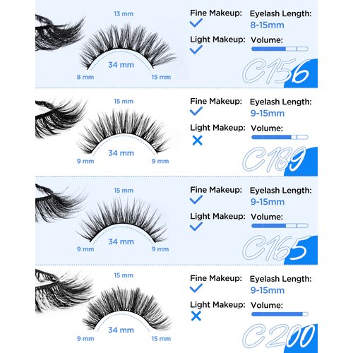 BEYELIAN False Eyelashes Natural Look 20 Pairs Strip Lashes, Wispy Lash Pack Soft 3D Volume Faux Mink Lashes That Look Like Extensions C-MIX-2