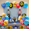PANTIDE 52 Pcs Railroad Crossing Train Balloons Set 12 Inches Latex Balloons Bouquet with Ribbon Railway Choo Choo Steam Train Traffic Sign Party Decorations Supplies for Kids Birthday Baby Shower