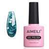 AIMEILI Soak Off U V LED Gel Nail Polish - Diamond Glitter Teal Blue Green (044) 10ml