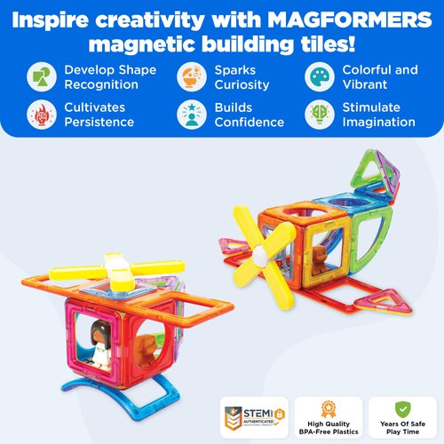 Magformers - Megan & Marleys Aviation Adventure, Multicolor, Magnetic Building Tiles, Blocks - Educational Magnetic Building STEM Toy