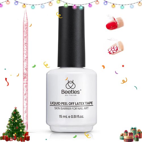 beetles Gel Polish Liquid Latex for Nails: Simple Peel off Cuticle Guard for Nail Polish Nail Art Liquid Latex Barrier Protector 15ml White Gel Polish Manicure Cuticle Protectors with Stick
